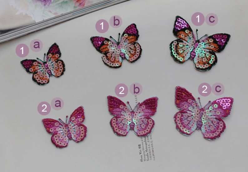 1 Pair Embroidered Appliques,Adhesive Embroidered butterfly,BeadednPatches For Dress Supplies,Hair butterfly for Headpiece44-23 image 2