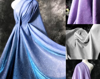 1 meter Shimmering Gradient Blue Stretch Knit Fabric with Glitter for Couture, Stage Costumes, and Designer Garments