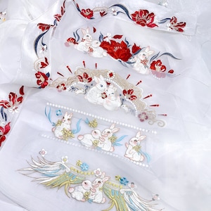 Embroidery rabbit  Hanfu jacquard collar cuff decorative,flower Hanfu belt,Skirt end,skirt head,Embroidered collar of Hanfu(251-12)