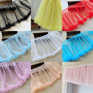 0.5 yard Width 13.78 inches tulle lace trim with pearl,wrinkle mesh lace trim,lace for DIY dress,for child(95-236)