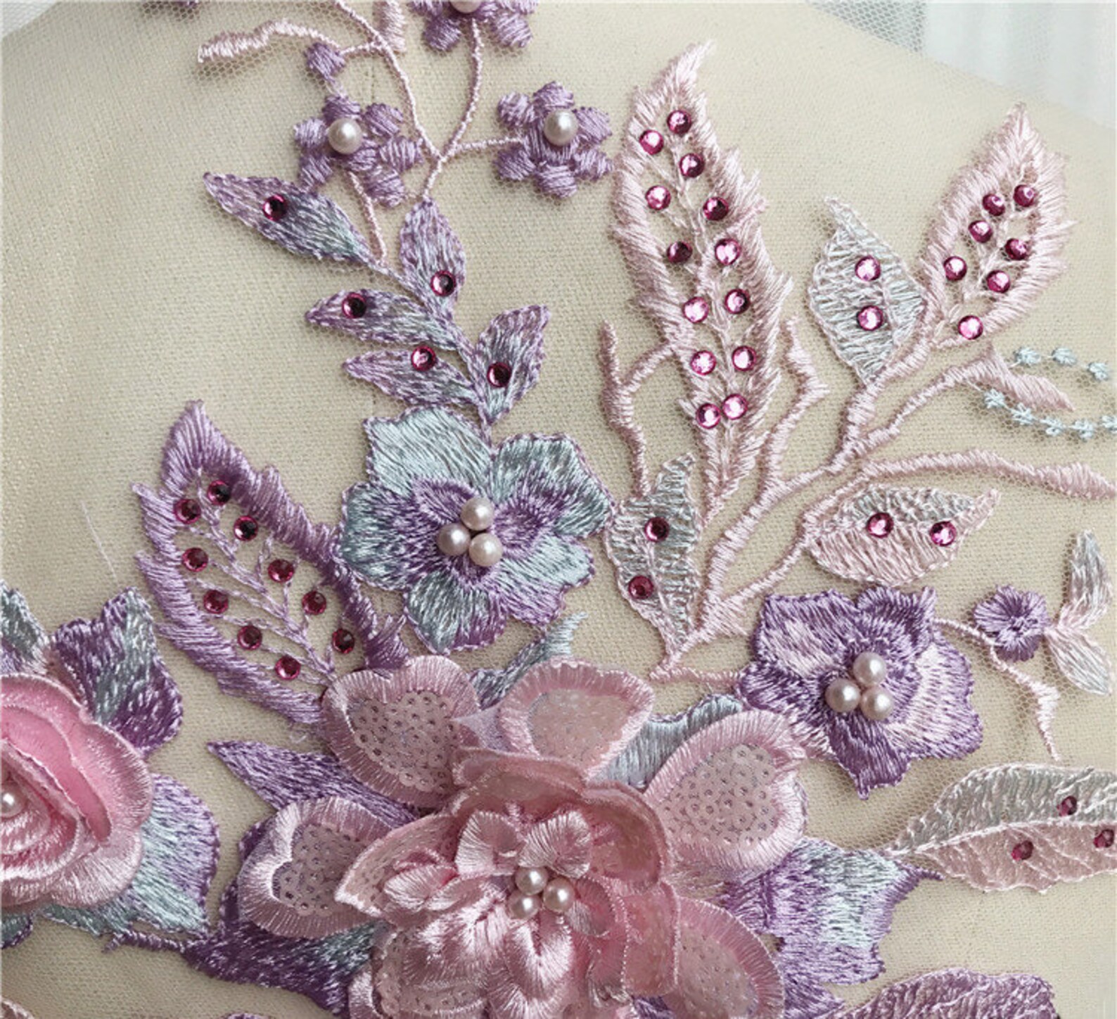 Beauty floral Embroidered Appliques with rhinestone4 colors Etsy