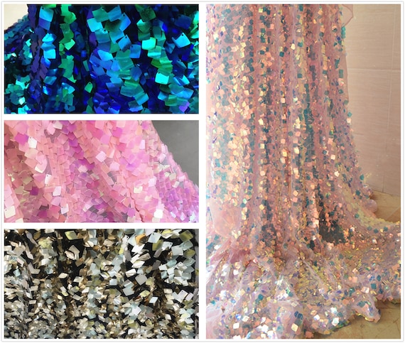Width 49.21 colorful fabric,mermaid Sequins fabric,scale 3D lace fabric,for DIY dress,fashion fabric(247-5)