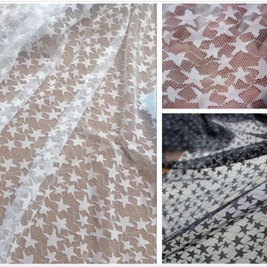 width 59.05 soft lace fabric,ivory/black embroidered lace,star lace fabricfor bridal veil,fabric for DIY dress(220-56)