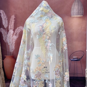 1 meter Width 51.18 inches floral tulle lace fabric, 4 colors flower embroidered fabric ,3D lace fabric,lace for DIY dress (186-38)