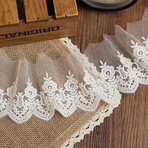 Width 3.54 inches ivory  lace trim,flowers embroidered lace,floral lace trim for bridal veil,scalloped trim lace for DIY dress(104-12)