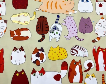 0.5 meter Adorable Cat Print 100% Cotton Fabric for Kids' Clothing, DIY Projects, Book Covers, and Table Linens