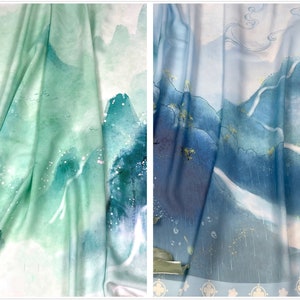 Tessuto in pizzo con pittura paesaggistica, larghezza 1 metro, 59,05'', tessuto cinese per Ruskirt fai da te, per Hanfu cinese (233-37)