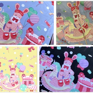 50cmx148cm lovely rabbit double edge fabric,5 colors Lolita fabric,for DIY Ruskirt,for kawaii Dress,for dolling making(239-25)