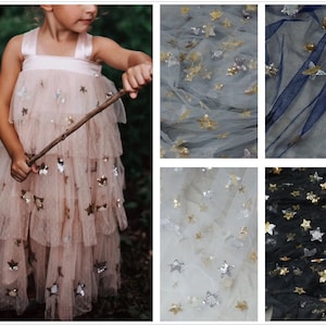 0,5 Meter Breite 59,05 Zoll Spitzenstoff mit Pailletten,Sternmuster Spitzenstoff,3D Spitzenstoff,Spitze für DIY Kleid,für Kind DIY(220-75)