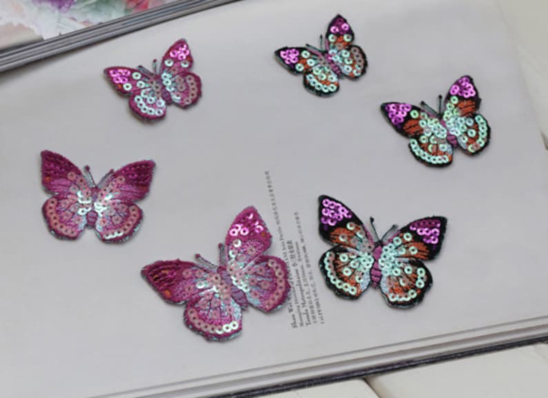 1 Pair Embroidered Appliques,Adhesive Embroidered butterfly,BeadednPatches For Dress Supplies,Hair butterfly for Headpiece44-23 image 1