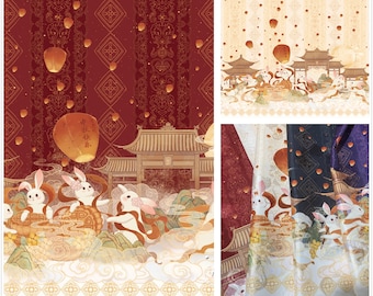 width 145cm lovely rabbit fabric,4 colors Mid-Autumn Festival Lolita fabric,for DIY Ruskirt,for kawaii Dress,for dolling making(237-4)