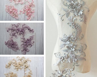 Embroidered beaded light gold Appliques,Embroidered Flowers,Sew-on Patches For Dress Supplies,For Dress DIY (120-209)