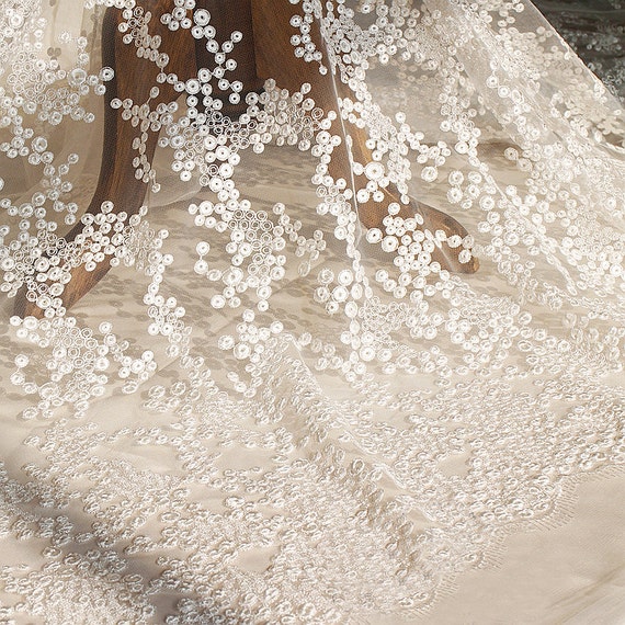 45-86 0.5 meter Width 51.18 inches Ivory lace fabric,embroidered lace,Cotton floral lace trim,3D lace fabric,trim lace for DIY dress,130CM