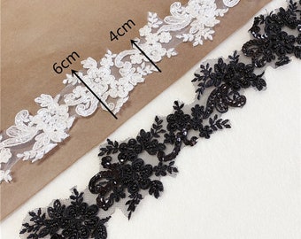 Width 1.57 inches ivory wedding lace trim,Transparent sequins flower lace trim,floral lace for DIY dress(186-297)