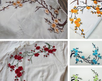 Iron-on Plum Blossom Embroidered Appliques,Adhesive Embroidered Flowers,Patches For Dress Supplies(83-13)