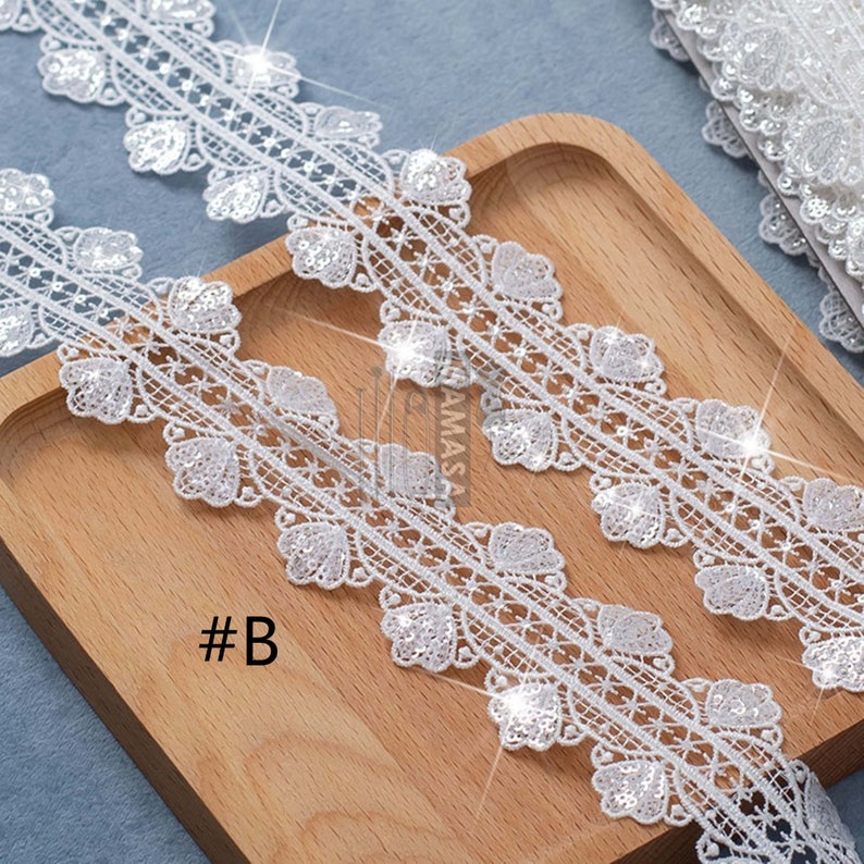 Largeur 3CM garniture de dentelle blanche, fleurs brodées de dentelle, garniture de dentelle florale pour voile de mariée, dentelle de garniture pour robe de bricolage 104-265 B