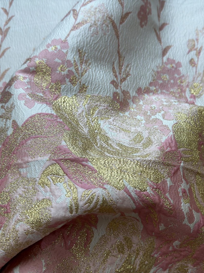 1 meter lyxigt broderat blommigt tyg av hög kvalitet, brokadmaterial för klädsömnad, elegant guldtrådstextil för klänningar och högtidskläder bild 3