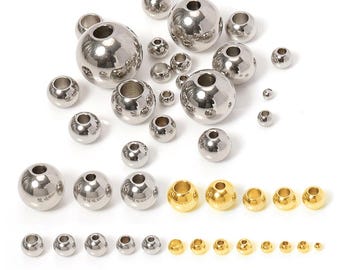 100 perles intercalaires en acier inoxydable - Perles rondes polies qui ne se décolorent pas pour la fabrication de bijoux DIY, bracelets, colliers, fournitures créatives