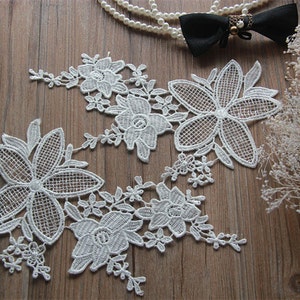 1 Pair Ivory Alencon Lace Appliques,Embroidered Flowers,Patches For Wedding Supplies,Bridal Hair Flower,Headpiece(49-20)