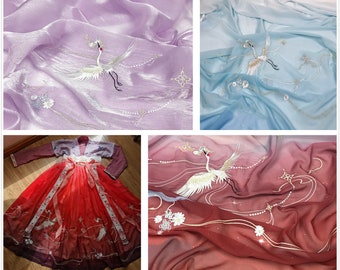 1 meter Width 59.05'' chiffon Red-crowned crane fabric,18 colors Gradual change lace fabric,fabric for DIY dress,for Chinese Hanfu(226-31)