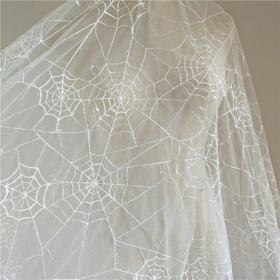 Ivory Width 51 18 Inches Spider Web Pattren Lace Fabric Etsy