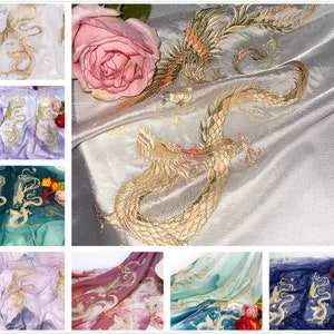 1 meter Width 59.05'' Lolita 3D Embroidery chiffon lace fabric,Dragon phoenix lace fabric,Gradual change fabric,for Chinese Hanfu(233-41)