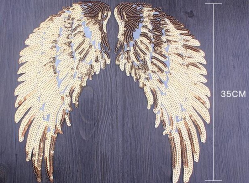175-2 1 pair Goldsilver Wings Embroidered sequence Appliques,Iron-on Patches For Dress Supplies,For kids DIY