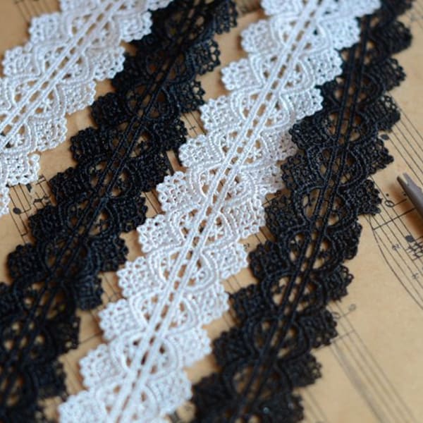 Width 1.1 inches Black/Milk white lace trim,flowers lace, floral lace trim,scalloped trim lace for DIY dress(52-171)