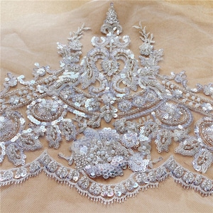 Width 10.23 inches ivory lace trim,Pearl sequins millet bead embroidery lace,floral lace trim for bridal veil(186-265)