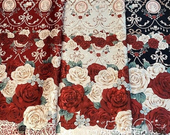100 cm x 148 cm fint Lolita-tyg i rosmönster, 3 färger Lolita-tyg, för DIY-kjol, för kawaii-klänning, för barntillverkning (238-63)