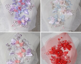 Apliques de cuentas de cuentas de 4 colores 3D, parche de tela bordado, parches cosidos para suministros de vestido, para vestido (86-229)