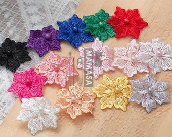 3 piezas de color perla Parches para artículos de boda, apliques de encaje con cuentas 3D, flor de cabello de novia, tocado (104-303)