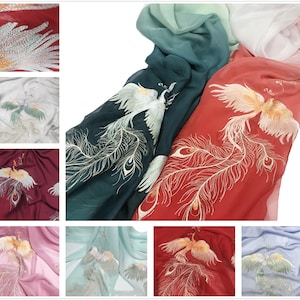 80 cm Width 59.05&#39;&#39; chiffon phoenix fabric,12 colors Gradual change lace fabric,fabric for DIY dress,for Chinese Hanfu(233-5)