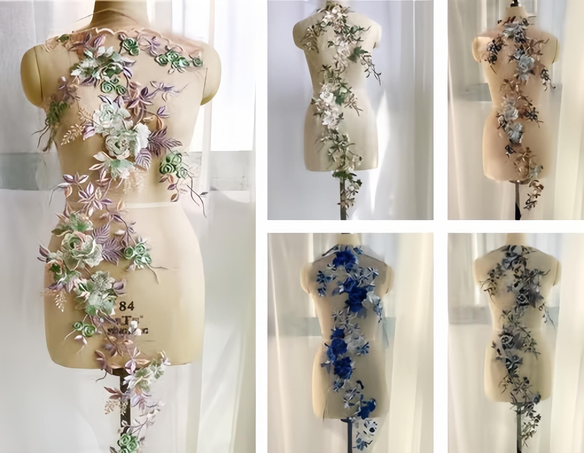 Groot formaat bloemen geborduurde appliqués, 5 kleuren borduurappliqué, kantbloem, kantappliqué ambachten, jurk DIY (186-43)