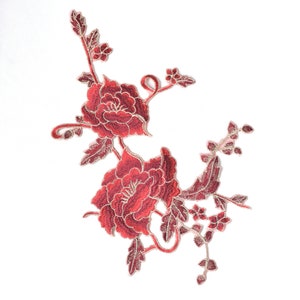 Red gold thread peony patch,Embroidered lace patch,Apparel Patch(45-417)