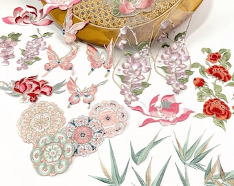 Patchs brodés floraux charmants à coudre | Feuilles de bambou, papillons appliqués et motifs de panda pour le bricolage Hanfu, Qipao et la décoration intérieure
