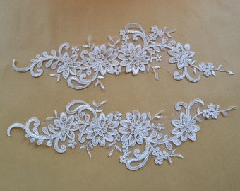 1 par de apliques de encaje de flores, flores de marfil, parches para suministros de boda, flor de pelo de novia, tocado (120-55)