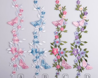 1 pcs Iron-on Butterfly flowers Embroidered Appliques,Adhesive Embroidered Flowers,Patches For Dress Supplies(159-3)