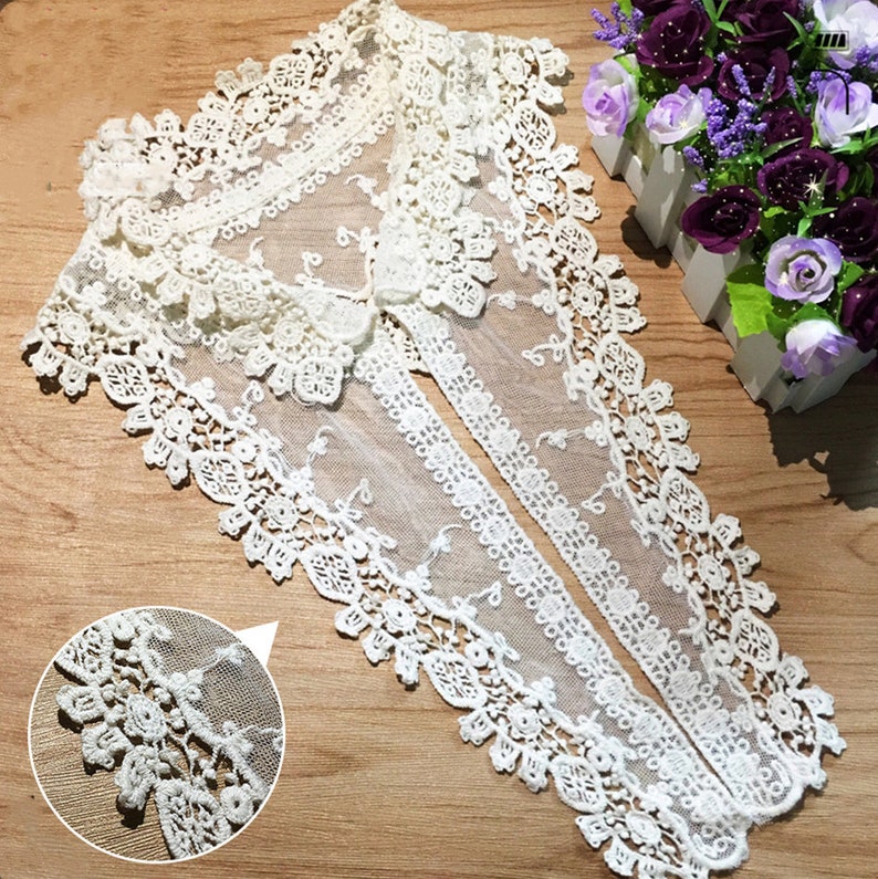 Venice Cotton lace Collar Appliquesbeige Emboridered Collar image 0