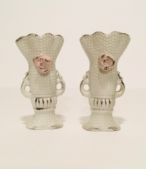 Vintage Mini Urn Vase Figurines Pair Small Bud Vase White Etsy