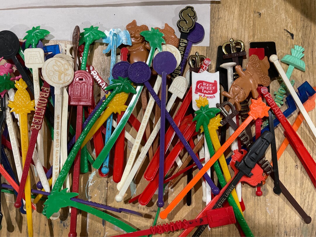 Vintage Plastic Swizzle Sticks 12 Random Assortment Party Barware Stir