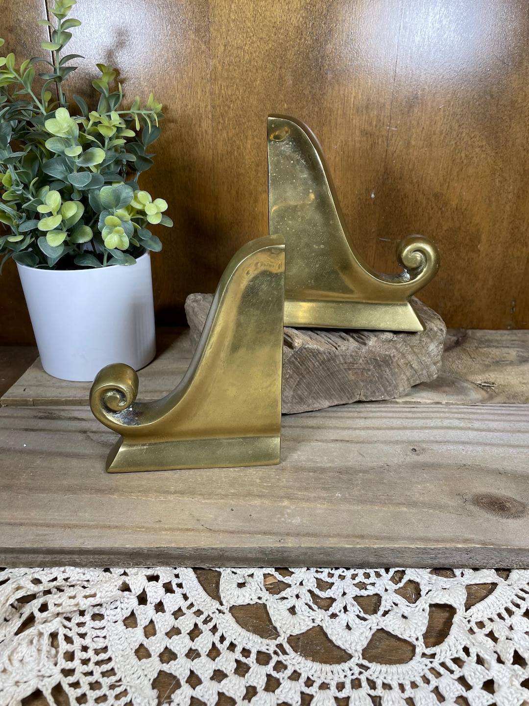 Vintage Elegant Brass Bookends, Colonial Americana Eclectic Decor Made ...
