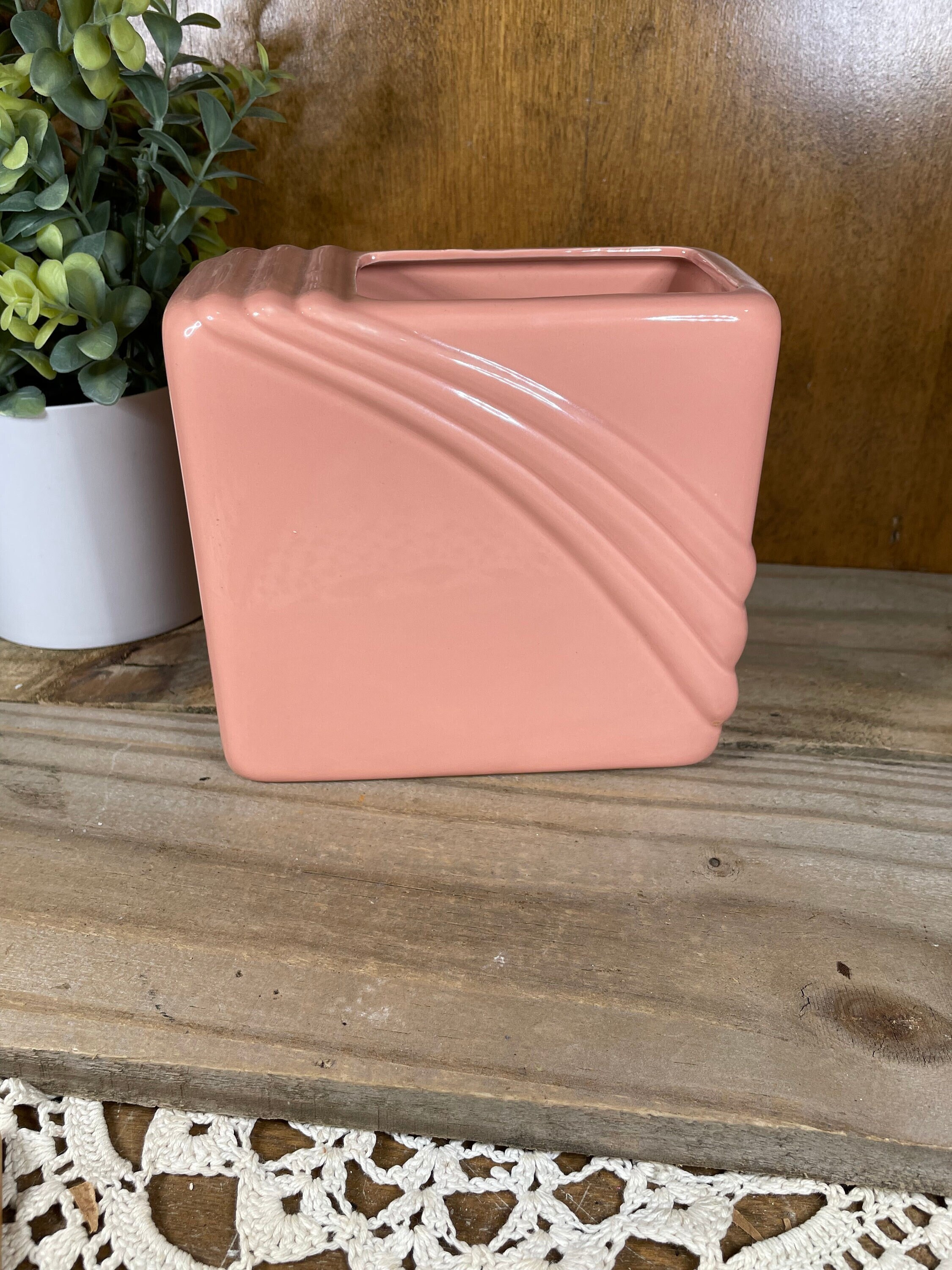 Vintage Square Peach Ceramic Vase Art Deco Style Inarco Japan - Etsy
