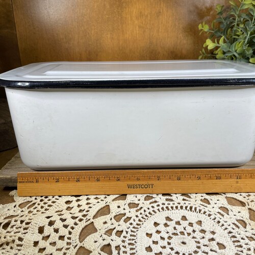 Vintage 40's White Enamel Refrigerator Pan With Lid and Etsy