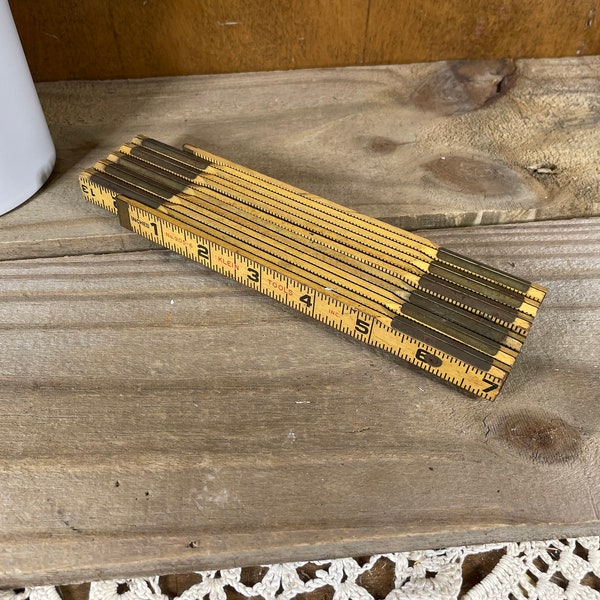 Vintage folding expanding ruler carpenter's tool wooden work ruler eclectic home decor