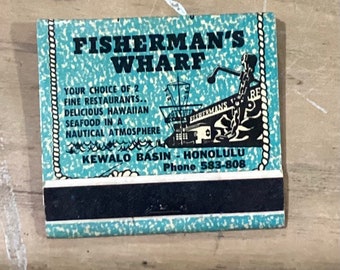 Vintage Fisherman’s Wharf Kewalo Basin Honolulu Hawaii restaurant bar matchbook, tiki memorabilia matches