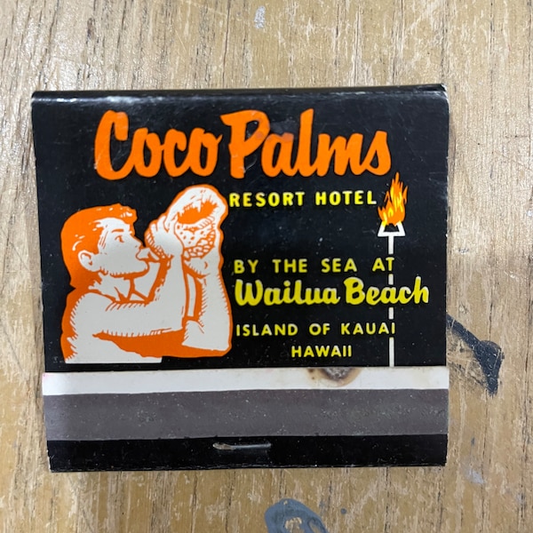 Vintage Coco Palms Resort Hotel Wailua Beach Kauai Hawaii matchbook, memorabilia matches