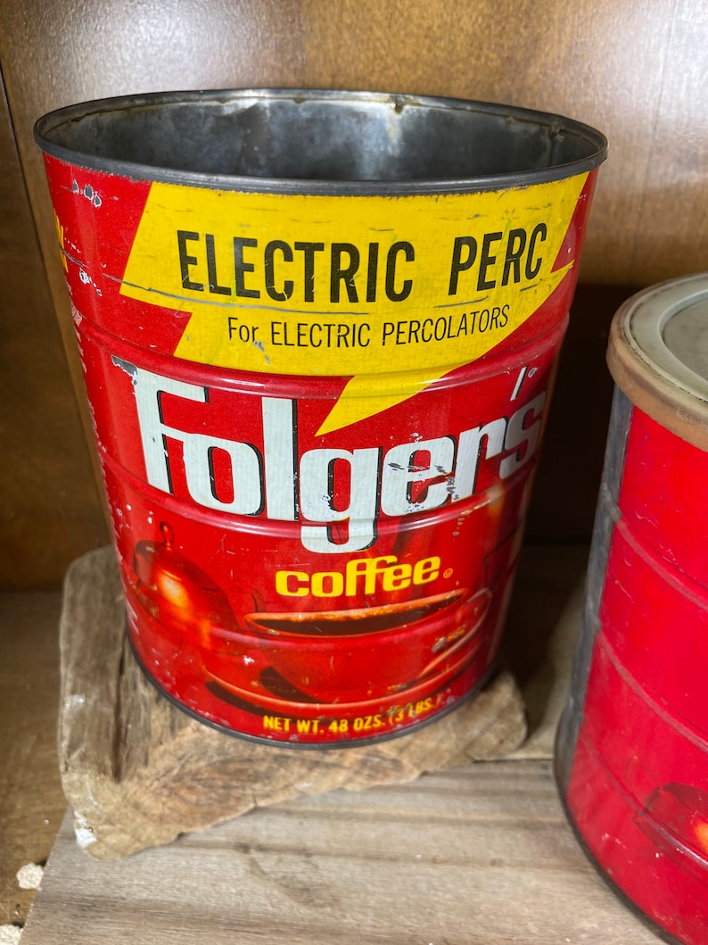 Vintage Folgers Coffee Tin Can Extra Large 3lb Size Etsy