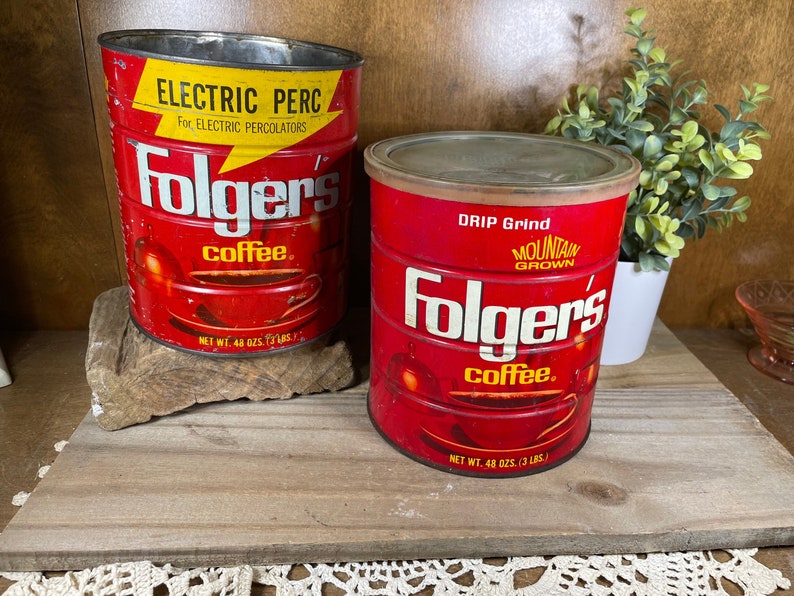 Vintage Folgers Coffee Tin Can Extra Large 3lb Size Etsy