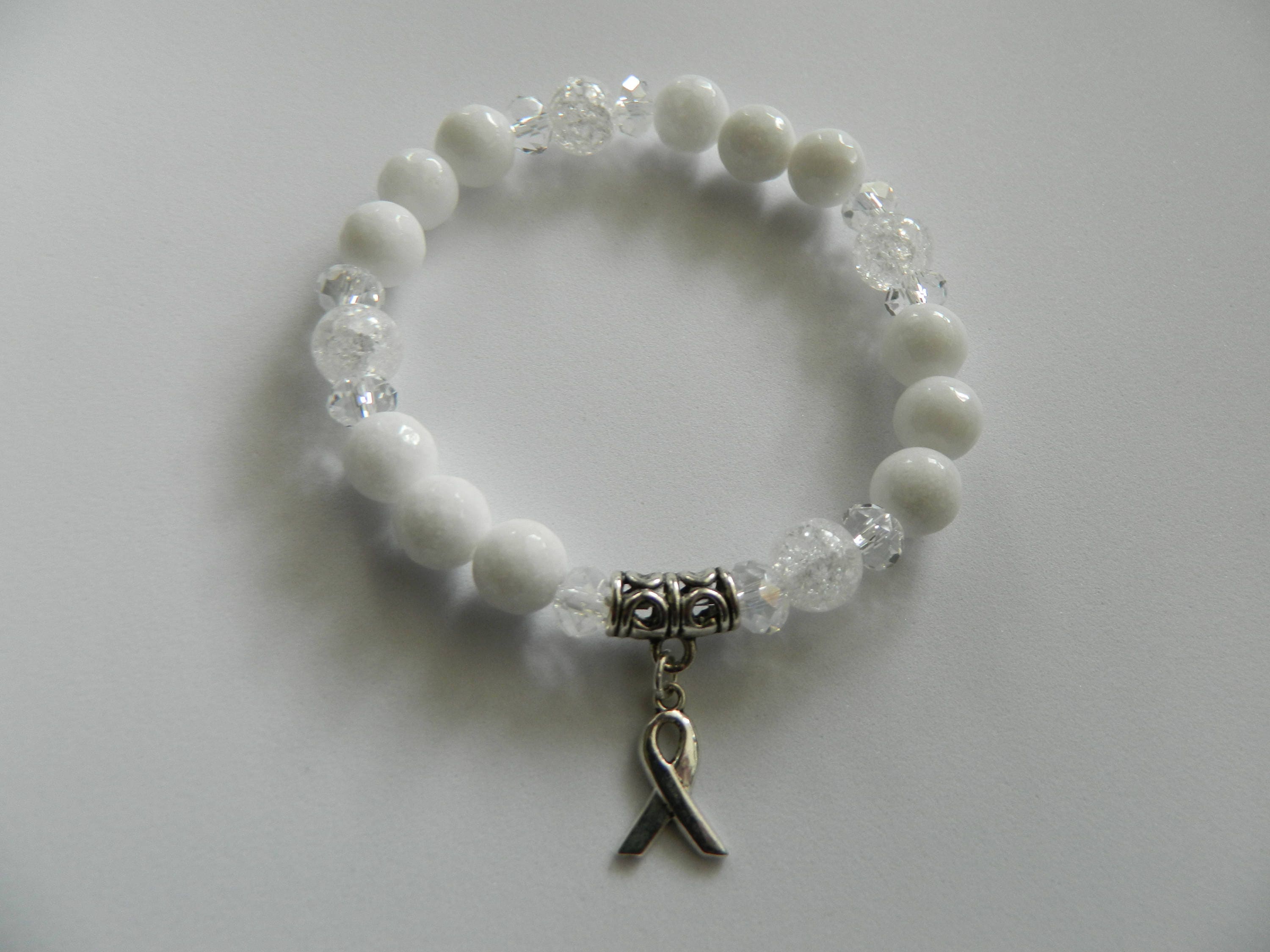 Lung Cancer Awareness White Onyx and Crystal Bracelet Etsy
